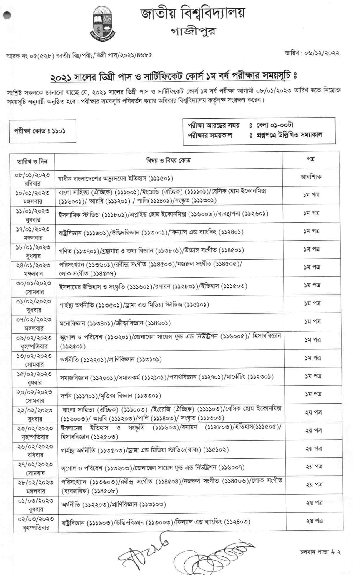 ডিগ্রি প্রথম বর্ষ পরীক্ষার রুটিন ২০২৩, পরীক্ষা শুরু ৮ জানুয়ারি 2 জাতীয় বিশ্ববিদ্যালয় ডিগ্রি ১ম বর্ষ পরীক্ষার রুটিন ২০২৩