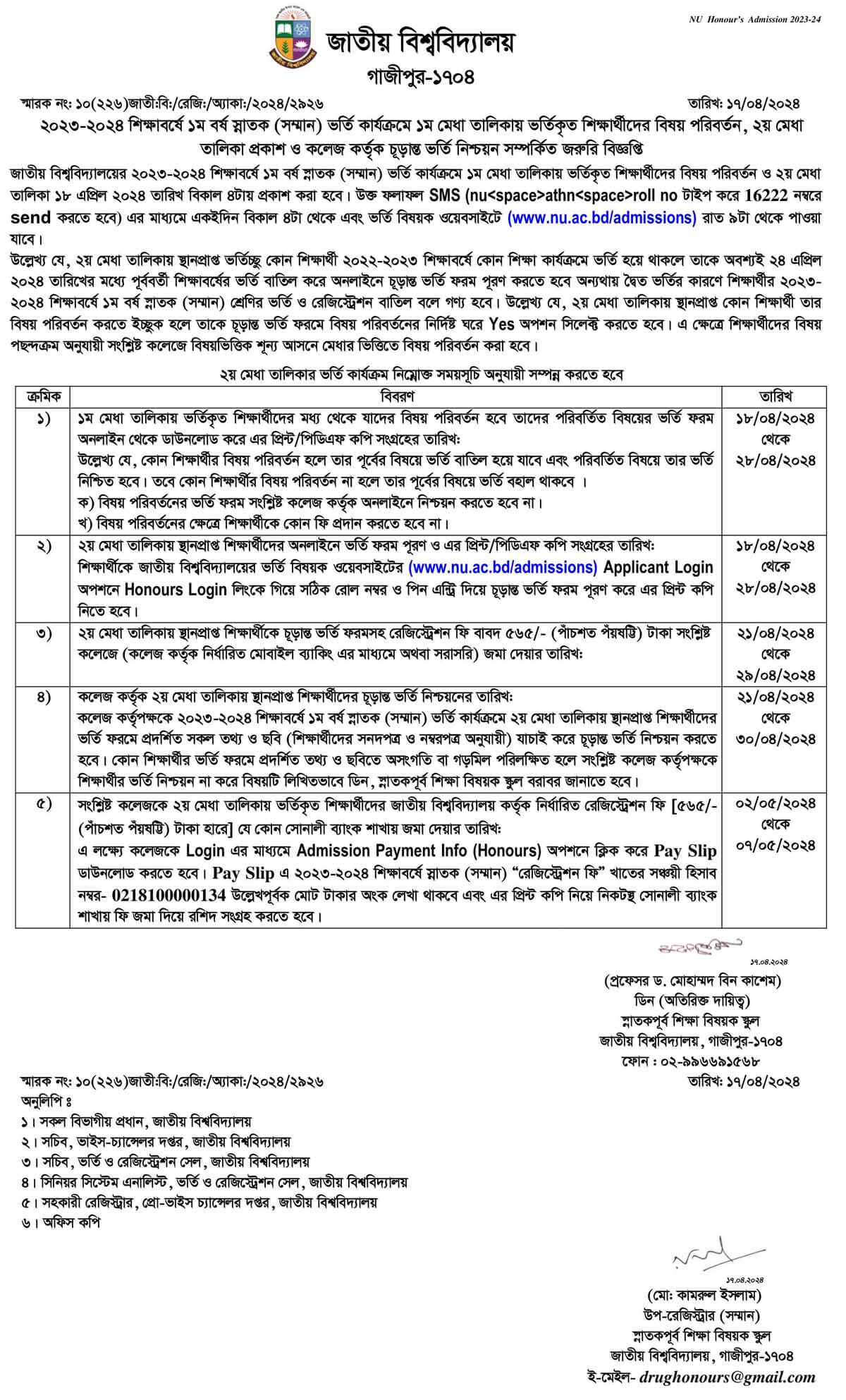 অনার্স ভর্তির ২য় মেধা তালিকা ১৮ এপ্রিল ২০২৪ প্রকাশ 2 অনার্স ভর্তির ২য় মেধাতালিকা